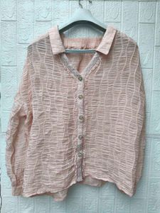 New with tag Chic Crinkle Textured Button-Up Top