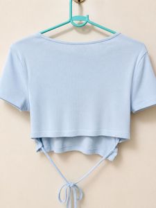 H&amp;M Light Blue Tie-Back Crop Top