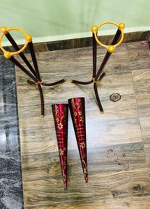 Pair of Red Floral Decorative Stands