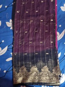 Pink &amp; Purple Saree with Gold Detail