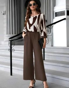Stylish Brown & White cord set