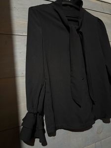 Elegant Black Tie Neck Blouse