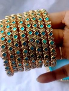 Designed Bangles With Fitting Kundans