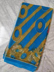 Blue & Gold Patterned Saree