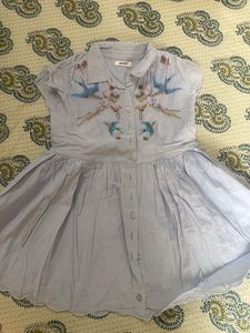 Pure cotton Light Blue Embroidered Dress