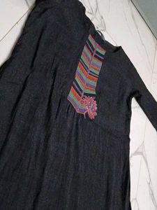 Elegant Black Kurta with Colorful Neckline