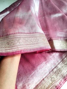 🌙Elegant Lilac Saree with Gold Border+ Blouse 🌙