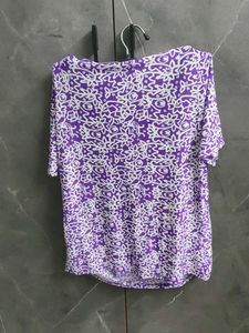 Purple &amp; White Printed Cowl Neck Top