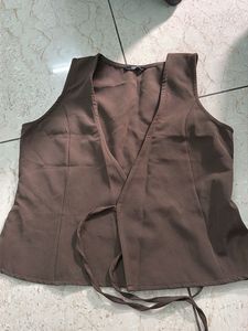 Women's Brown Sleeveless Wrap Top