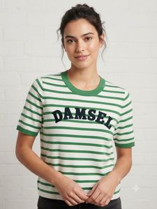 Striped "Damsel" Graphic Tee