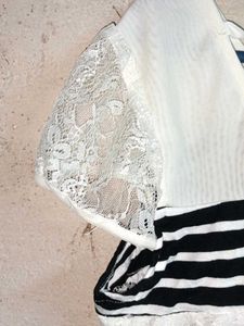 Trendy White &amp; Black Striped Lace Top