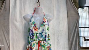 4129. Boho Floral Print Halter Neck Romper
