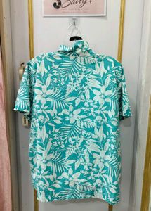 Blue Floral Print Button-Up Shirt