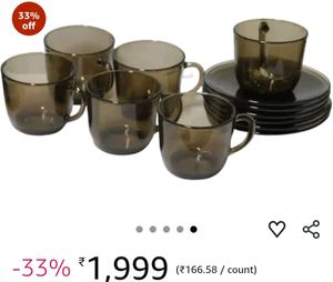 Set of 3 Smoked Glass Cups &amp; Saucers with stand