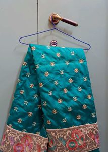 Teal Embroidered Silk Saree with blouse