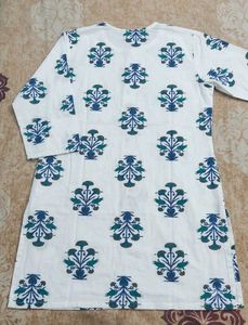 White Kurta Set with Blue Floral Print