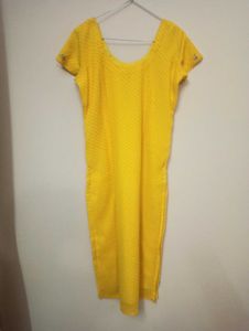 bright yellow embellished kurta set with dupatta