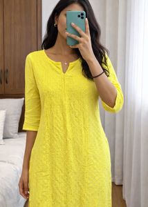 Bright Yellow Embroidered Kurti