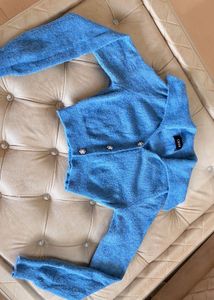 WINTER WEAR Chic Blue Cropped Cardigan
