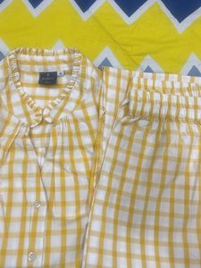 Yellow And White Cotton Night Suit