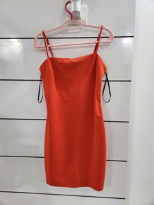Vibrant Orange Square Neck Mini Dress