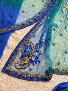 y2k Stunning Blue &amp; Teal Embroidered Lehenga saree