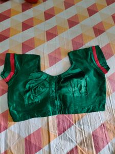 Green Silk Blouse with Red Stripes