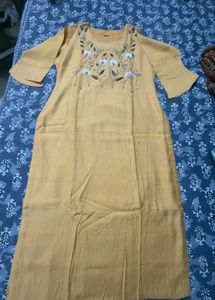 Striking Red &amp; Black Patterned midi , yellow kurti