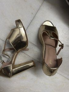 Stylish Gold T-Strap Heels