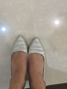 Sparkly Silver Pointed Toe Flats