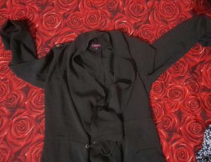 Black Knee-Length Open-Front Shrug with Full Sleev