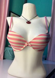 Pink & White Striped Bra