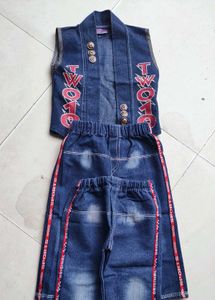 Denim Half Sleeve Jacket And 2 jeans