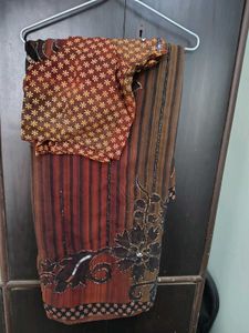 Striped Brown Saree with Blouse