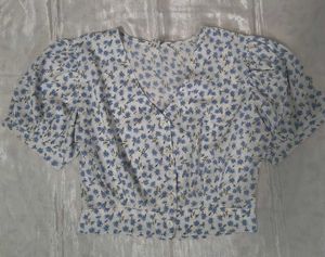 Cute Blue Floral Print Crop Top