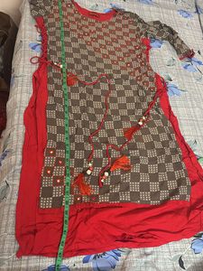 Brown Checkered Tunic with Red Accents