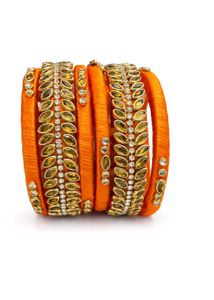 Orange Silk Thread Bangles with Stone Work