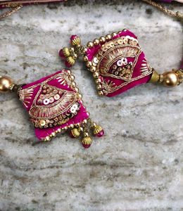 Magenta Velvet Blouse With Zari Embroidery