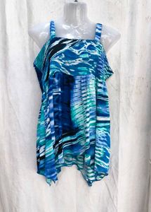 868. Abstract Blue & Teal Print Top