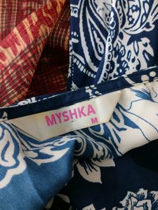 Navy Blue With White Floral Kurtas (Women's)