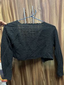 Black Cropped Knit Cardigan