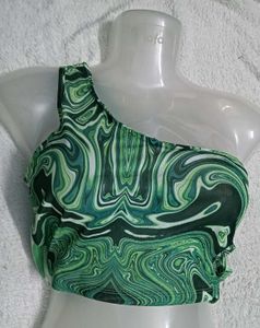 Stylish🤎 One-Shoulder🤎 Swirl Print Crop Top