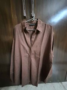 Brown Oversized Button-Up Shirt