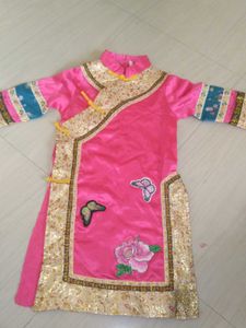 Elegant Pink Silk Gown with Floral Embroidery