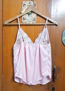 Lace Trimmed Pink Lingerie 2piece Set