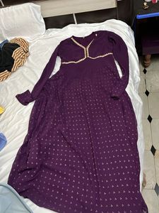 Elegant Purple Gown with Gold Print