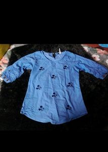 Blue Mickey Mouse Embroidered Top
