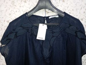 Mango Embroidered Black Blouse