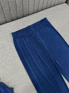 Blue Crop Top and Flare Pants Set