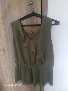 Stylish Olive Green Ruffled Top